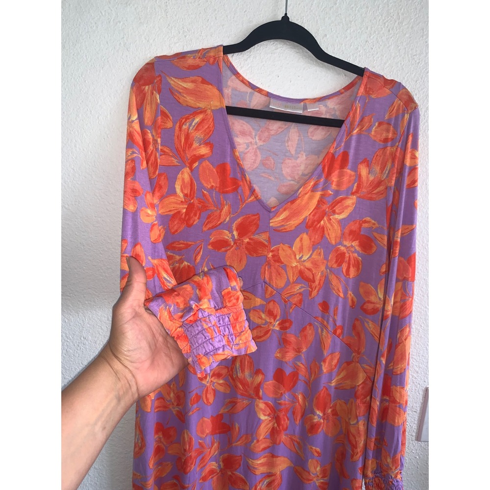 Floral Maxi Dress Size large Belle Kim Gravel Purple Orange Long - Picture 3 of 4